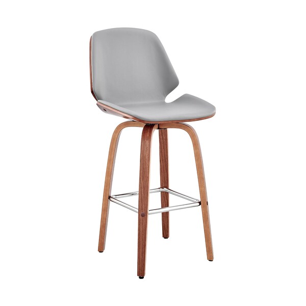 Armen Living Arabela 26" Gray Faux Leather and Walnut Wood Swivel Bar Stool LCAABAWAGR26 - main